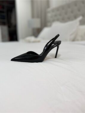 Mango Black Patent Pointed Slingback Stiletto